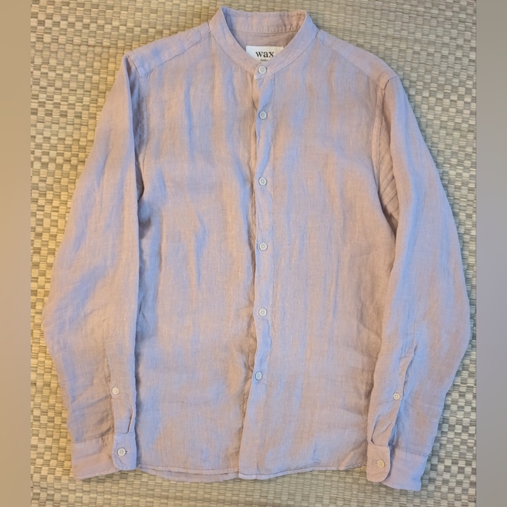 Wax London 100% Linen Band Collar Button Up Shirt Pink Men's Size Small